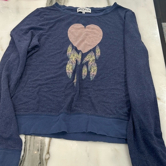 Wildfox Blue Sweatshirt with Heart & Feathers-M - Picture 1 of 5